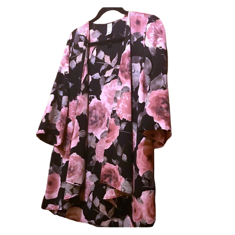 Black floral duster, Sz S